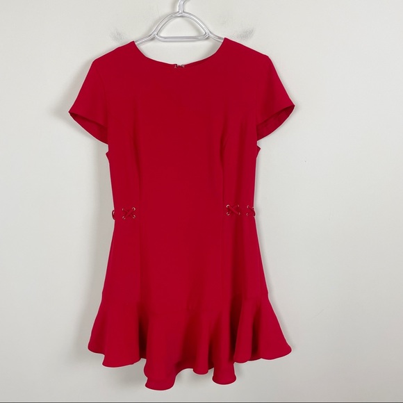 Amanda Uprichard Mckenna Red Lace Up Flounce Hem Dress - Picture 2 of 10
